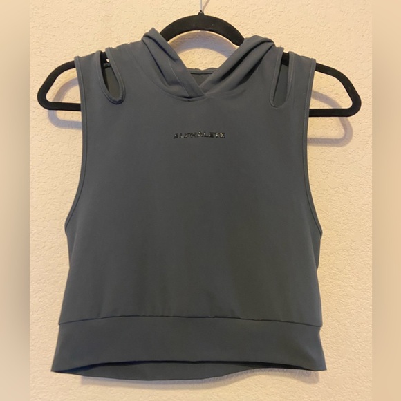 Alphalete Cropped Tank Top Womens Sz L Dark Gray Hooded Athleisure Athletic - Picture 1 of 8
